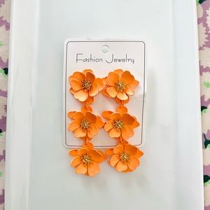 New Soft Orange Floral Drop Earrings